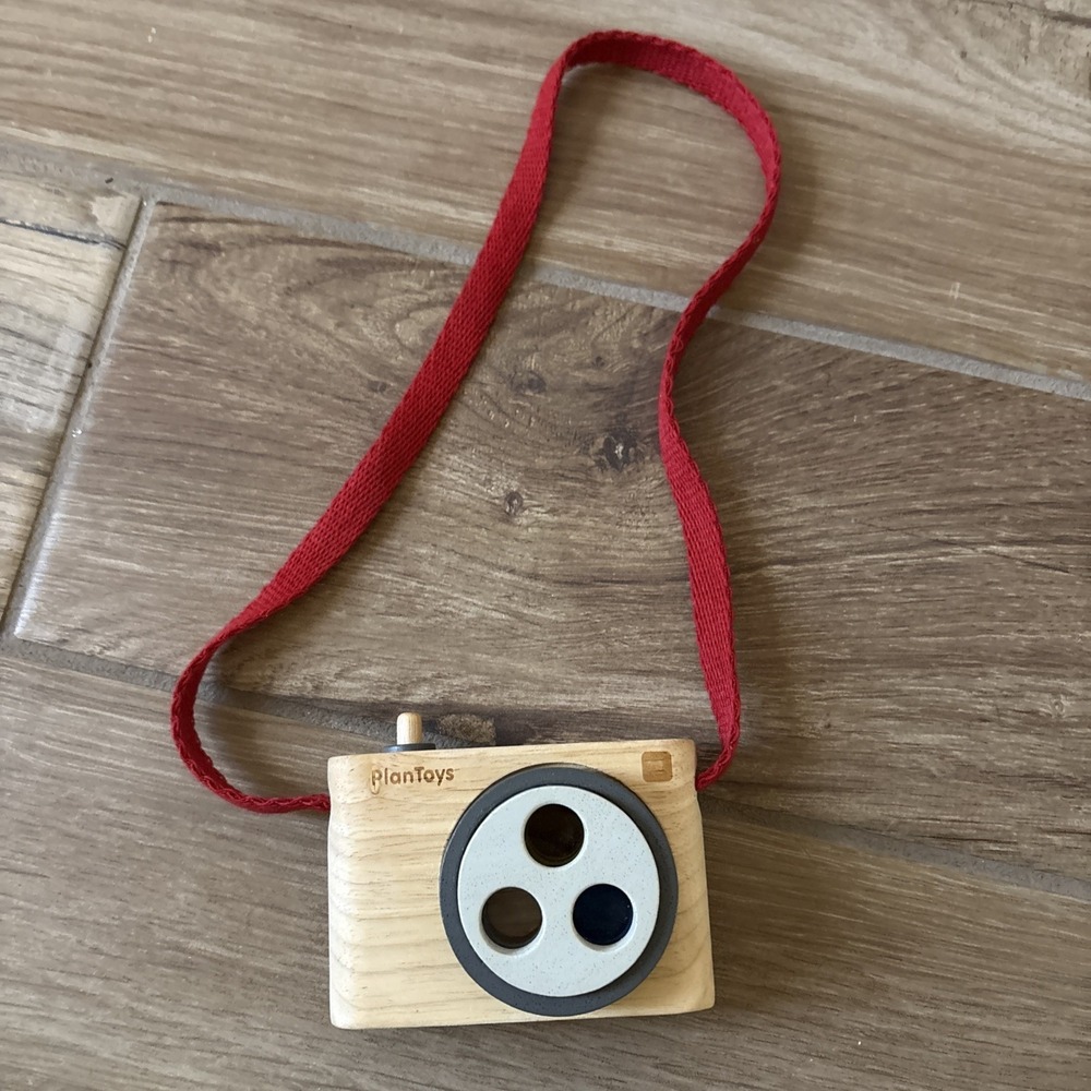 Rare Plan Toys My First Camera Wooden w/ Eyepiece Kaleidoscope Lens Carry Strap